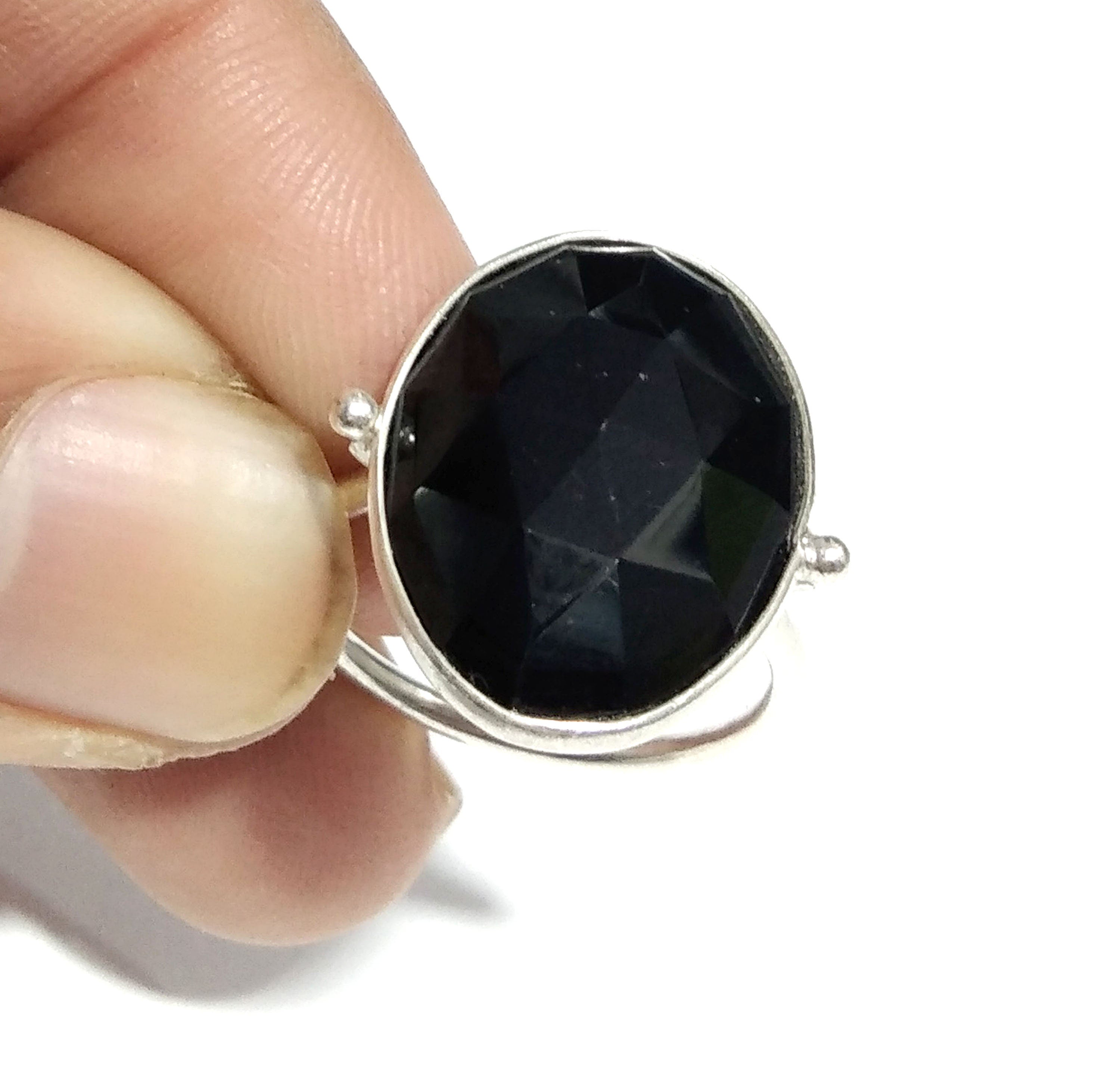Black Onyx Checker Cut Stone Ring, 925 Solid Starling Silver Ring, Gemstone Size 15x20mm Natural Black Onyx Stone Ring, Gift Engagement Ring